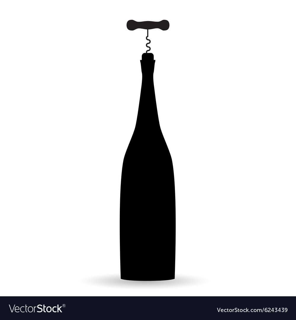 Download Bottle of wine with a corkscrew silhouette Royalty Free ...