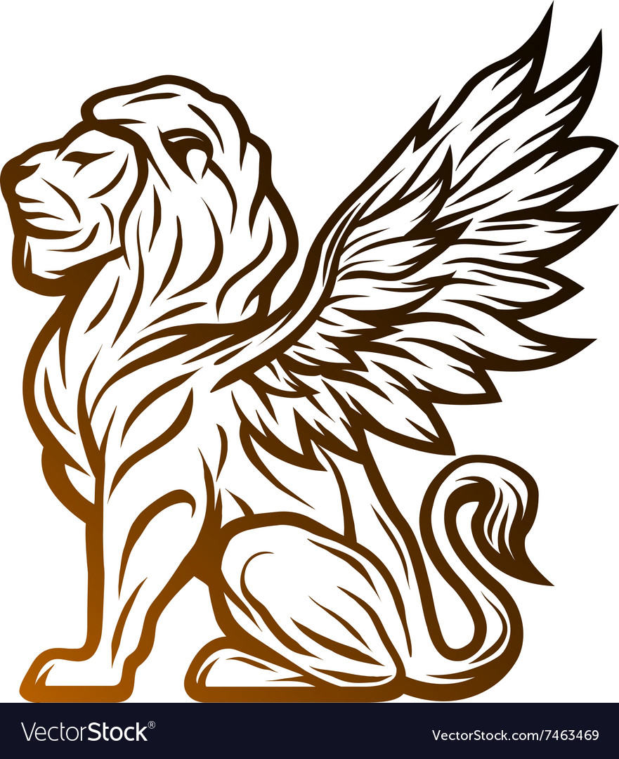 Mythological lion statue with wings Royalty Free Vector