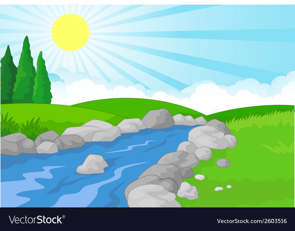 cartoon nature landscape background with green mea vector 2603516