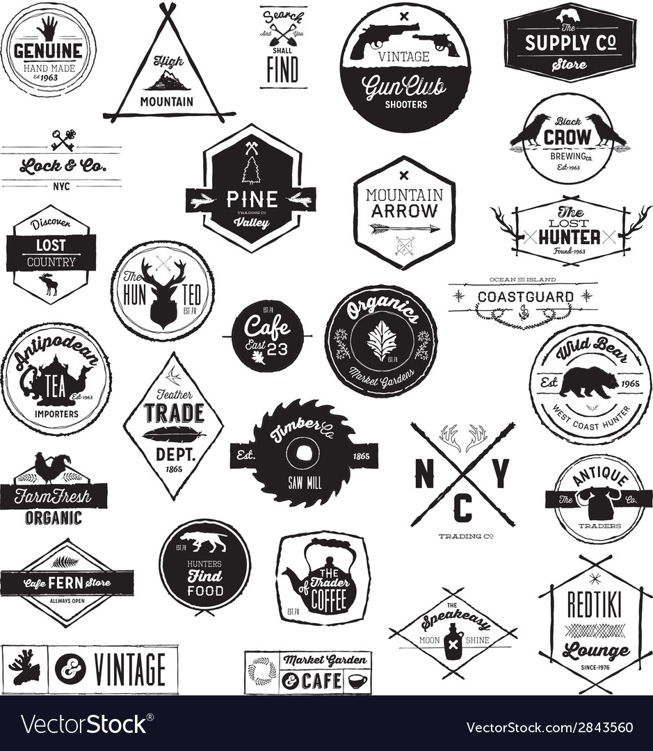 Download 30 Hand sketched Vintage style logos Royalty Free Vector