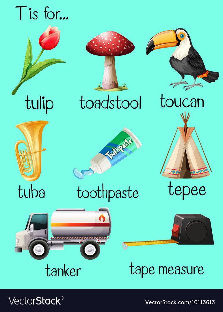 Many Words Begin With Letter T Royalty Free Vector Image
