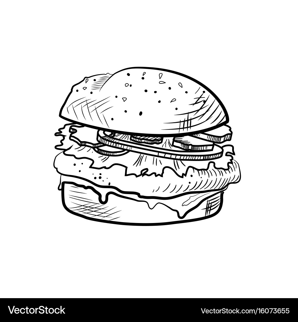 Hand drawn of sketch cheeseburger Royalty Free Vector Image
