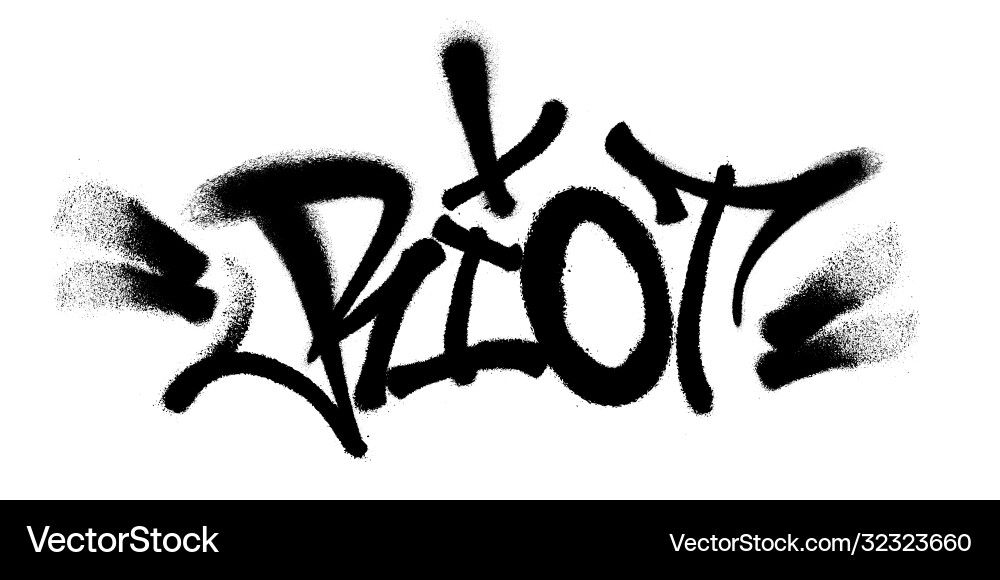 Sprayed riot font graffiti with overspray in black