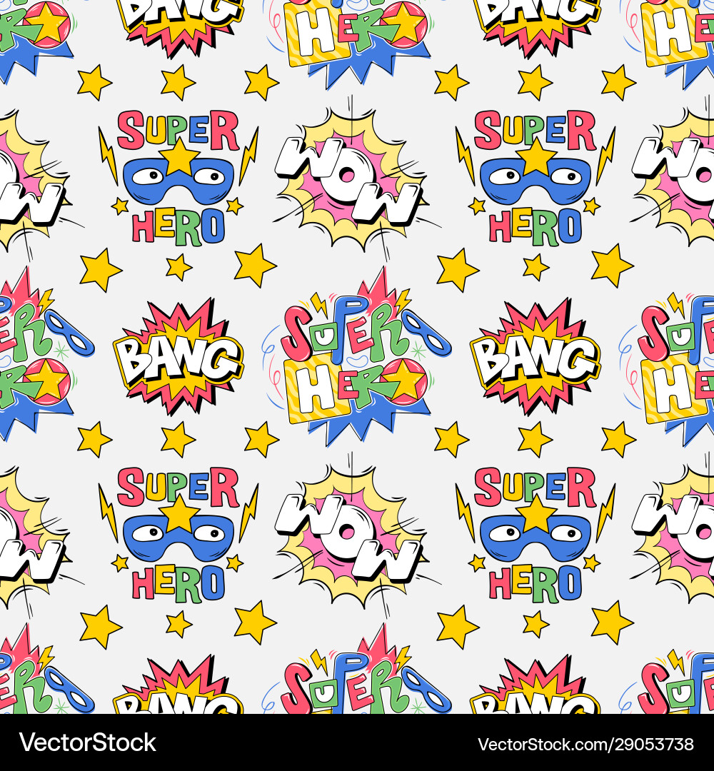 Seamless pattern comics pop art style inscriptions