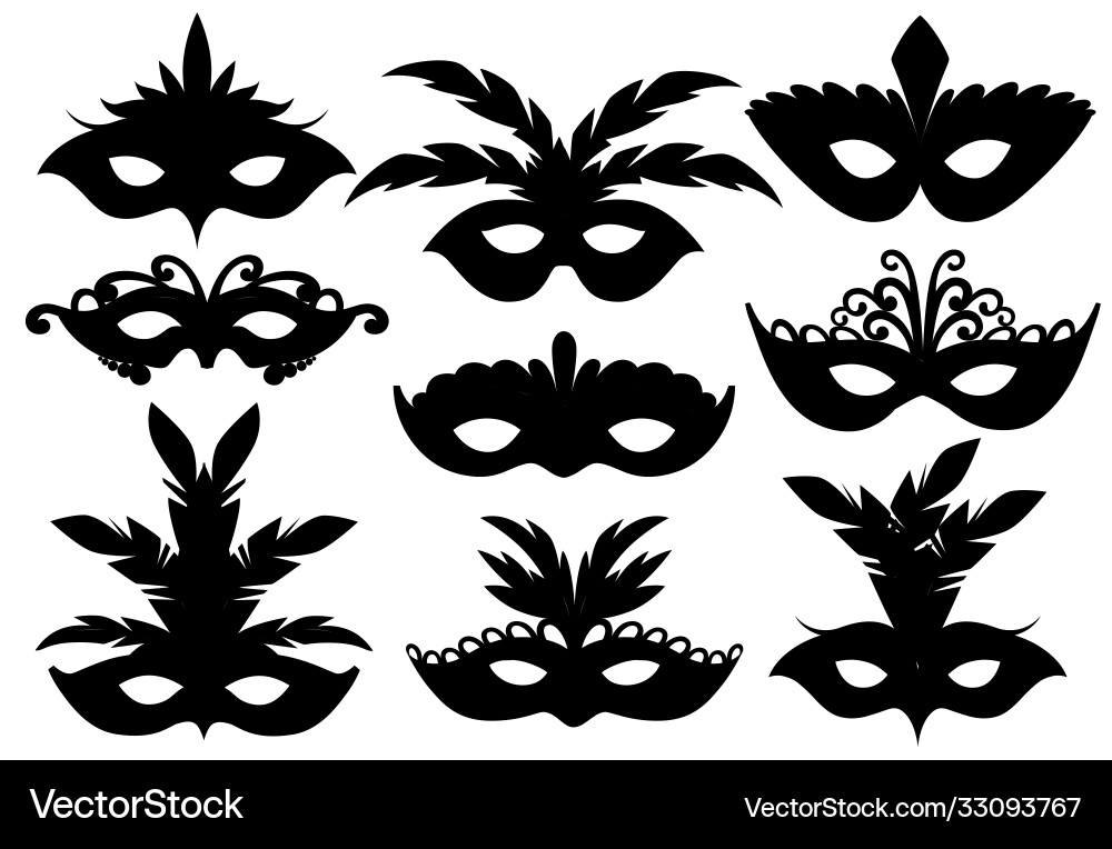 Black silhouettes set carnival face masks Vector Image