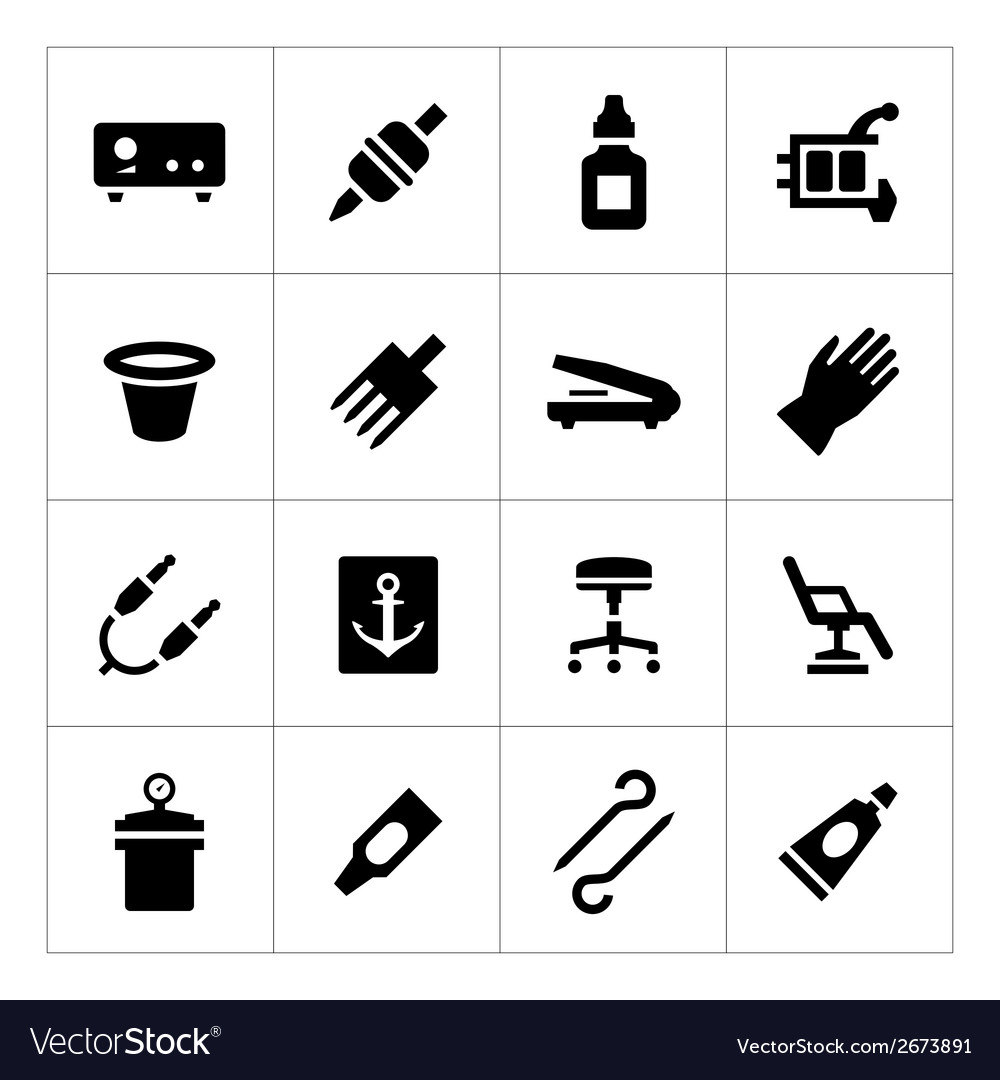 set icons of tattoo equipment and accessories vector image set icons of tattoo equipment and accessories vector image