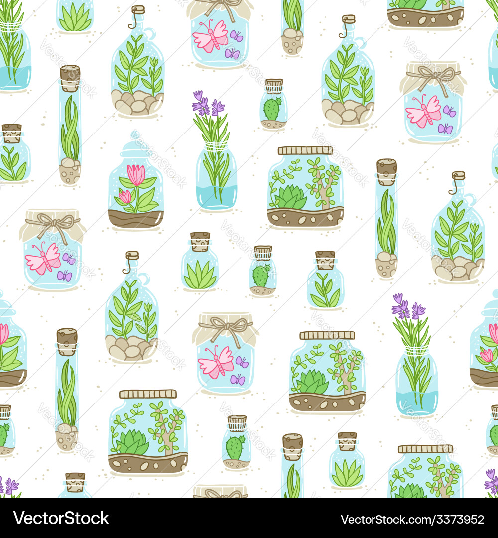 Terrariums on white background seamless pattern Vector Image