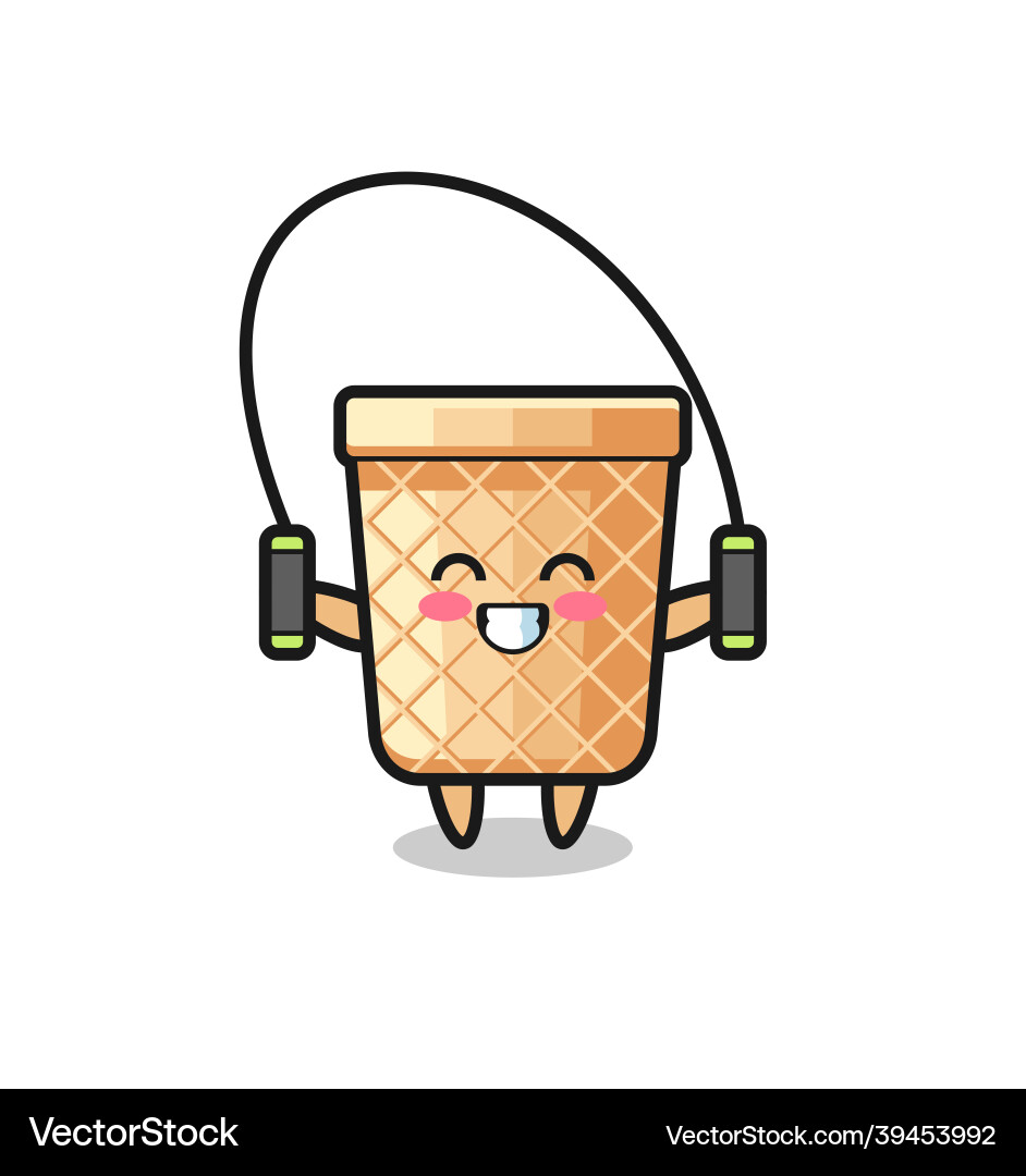 Waffle cone character cartoon with skipping rope Vector Image