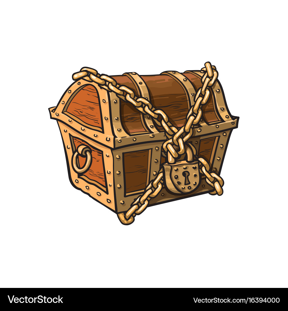 Closed locked chained wooden treasure chest Vector Image