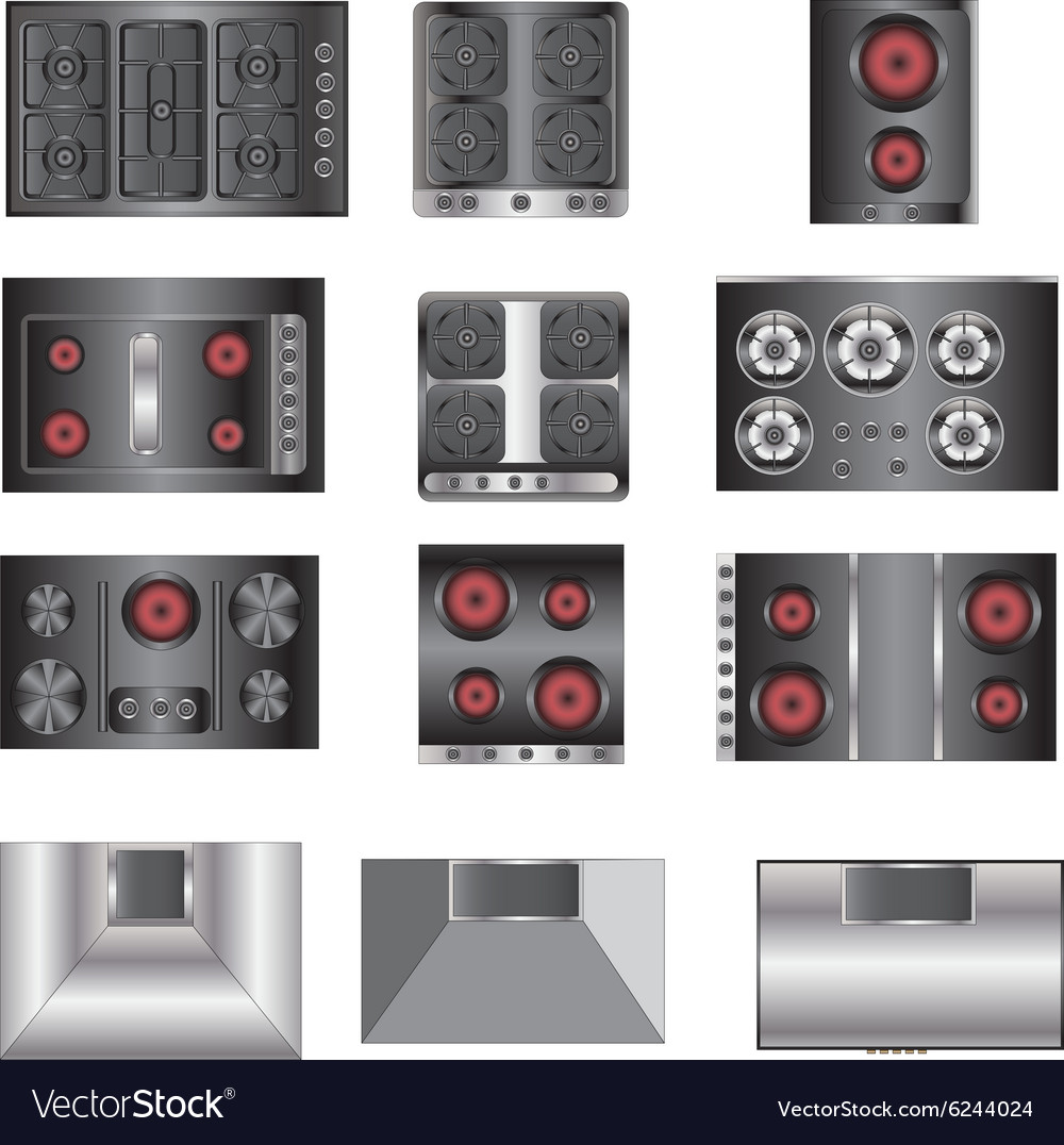  Kitchen  equipment Electric stove top  view  set  4 Vector Image