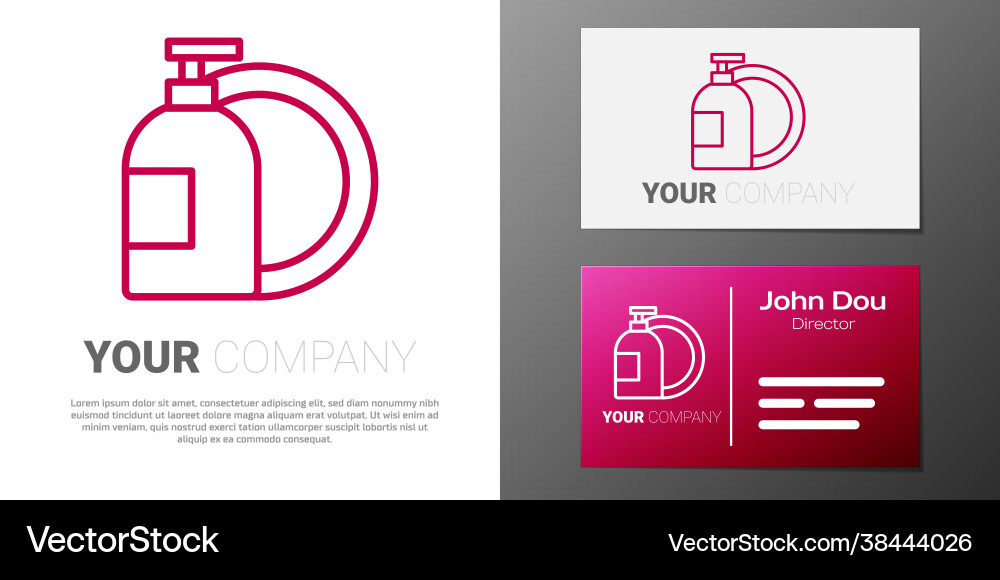 Logotype line dishwashing liquid bottle and plate Vector Image