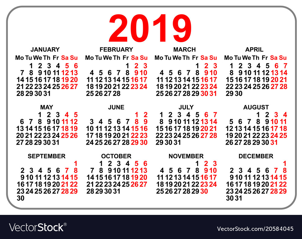 2019 Pact Grid Pocket Calendar First Day Monday