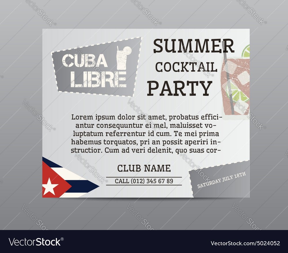 summer cocktail party poster layout template with vector image party layout template