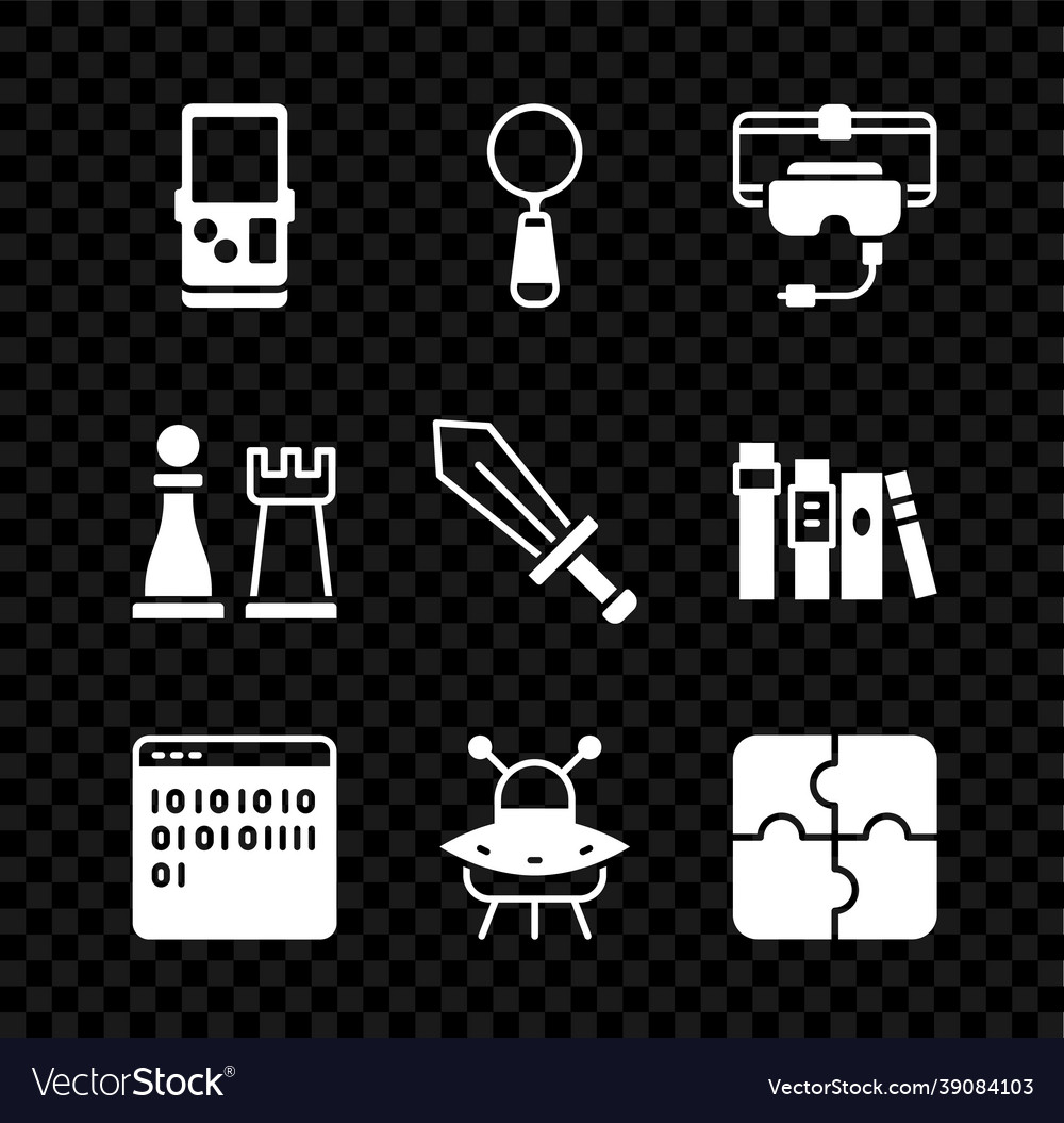 Set tetris magnifying glass virtual reality Vector Image