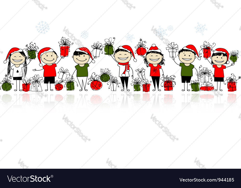 Christmas gifts Happy friends together Royalty Free Vector
