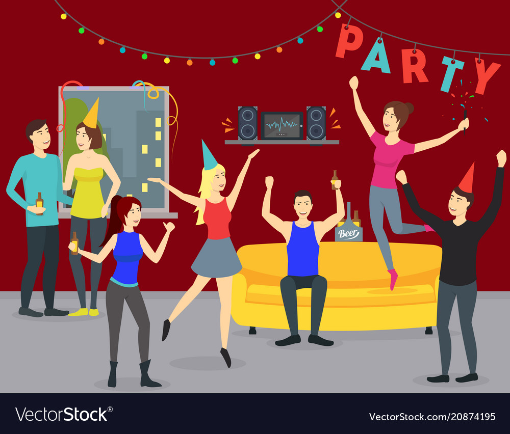 Cartoon happy people in party at home concept Vector Image