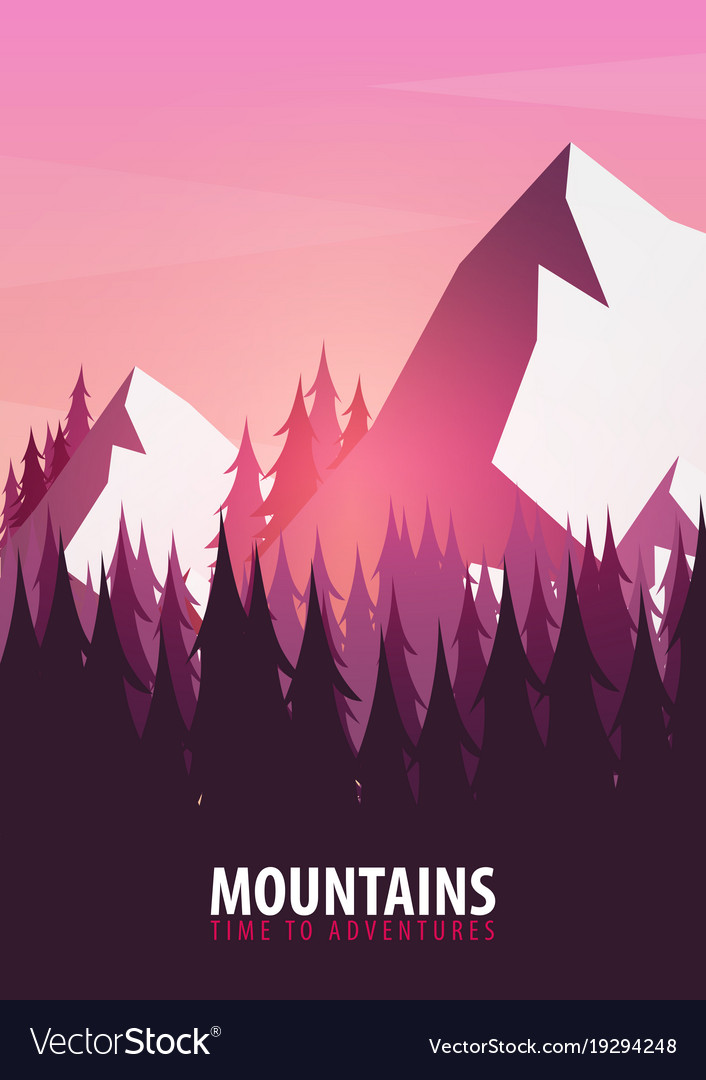 Mountains Poster Nature Landscape Background With Vector Image Mountains Poster Nature Landscape Background With Vector Image