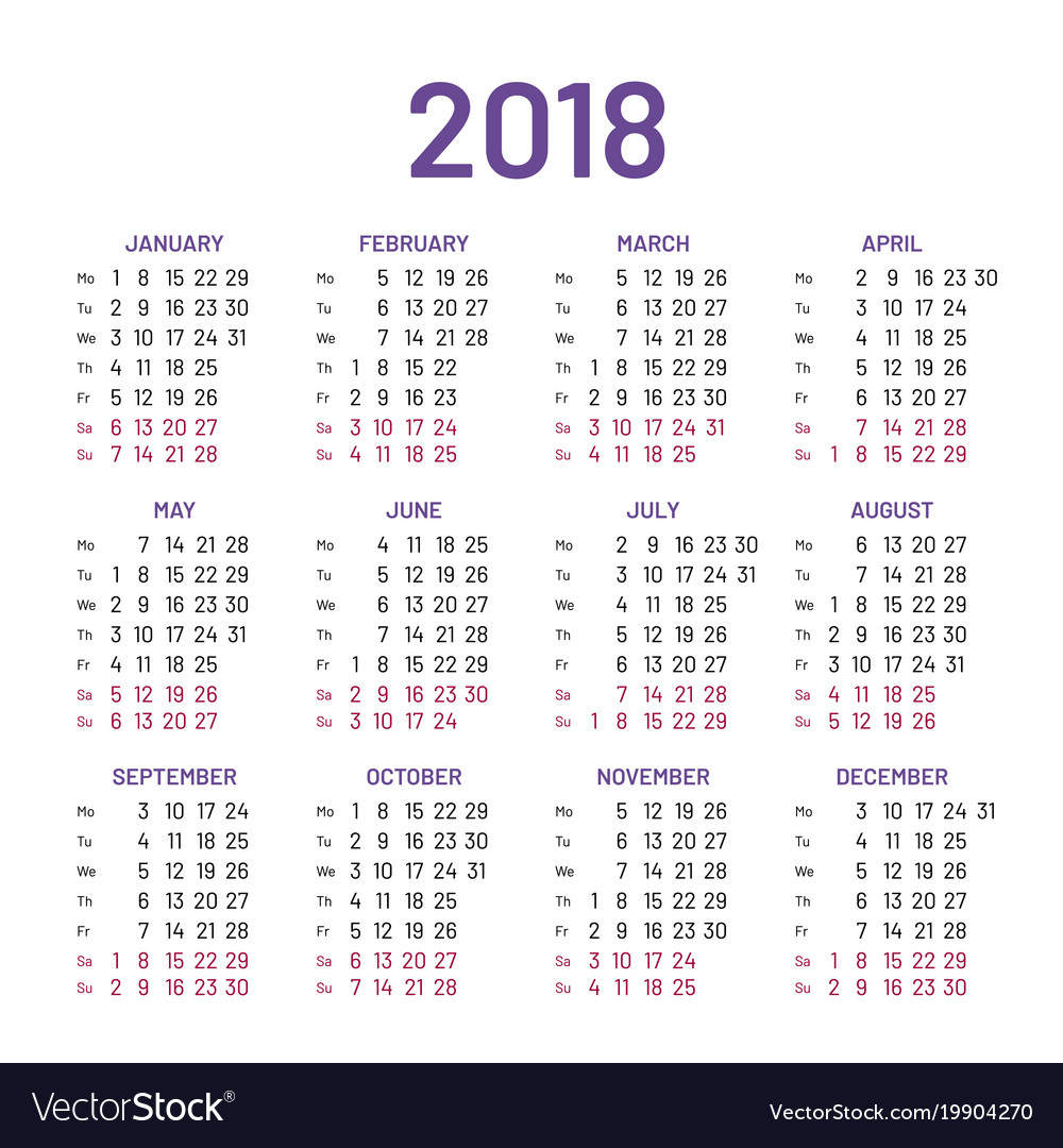 simple 2018 calendar