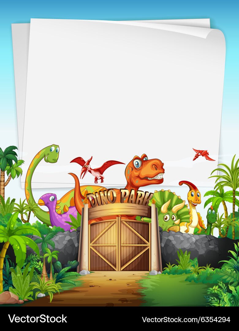 Border design with dinosaur at the park Royalty Free Vector