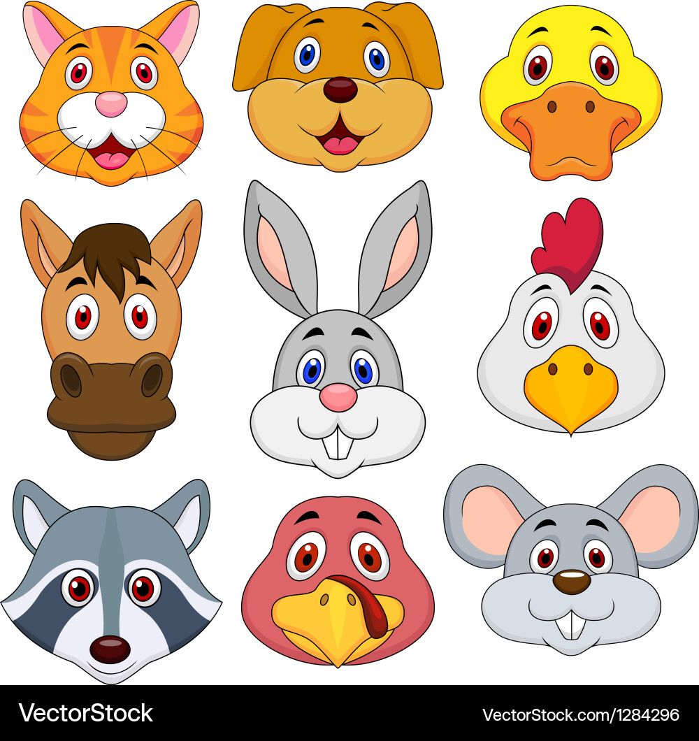 Animal head cartoon set Royalty Free Vector Image
