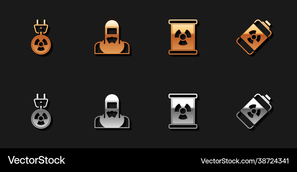 Set radiation electrical plug nuclear reactor Vector Image