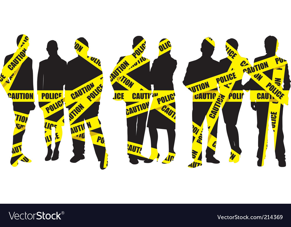 Police caution tape with people Royalty Free Vector Image