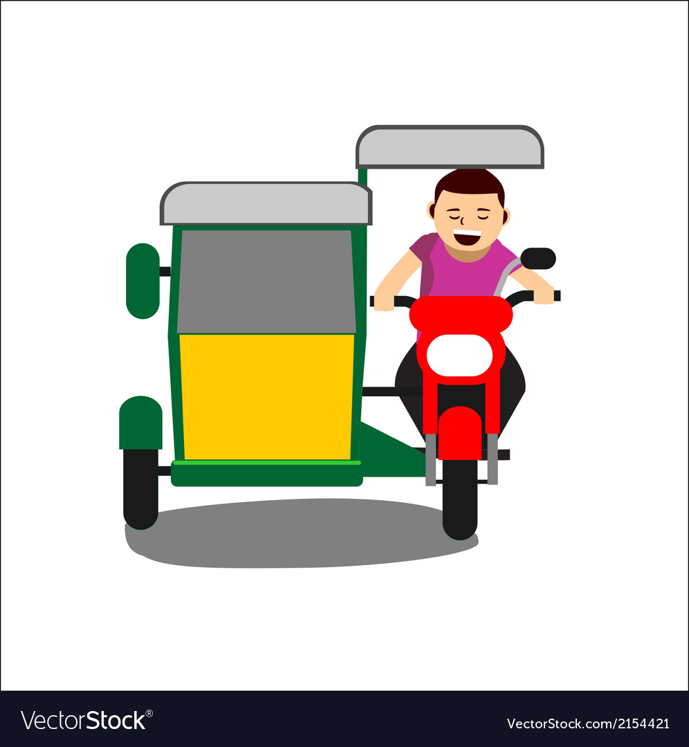Young man driving a tricycle Royalty Free Vector Image