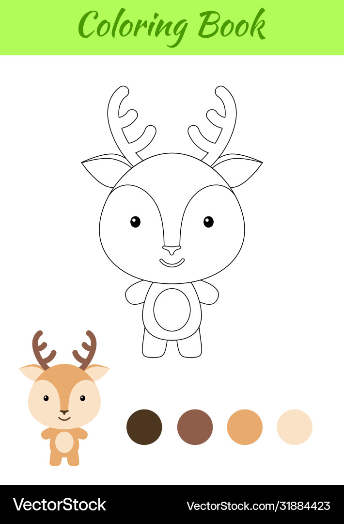 Coloring page happy little deer Royalty Free Vector Image
