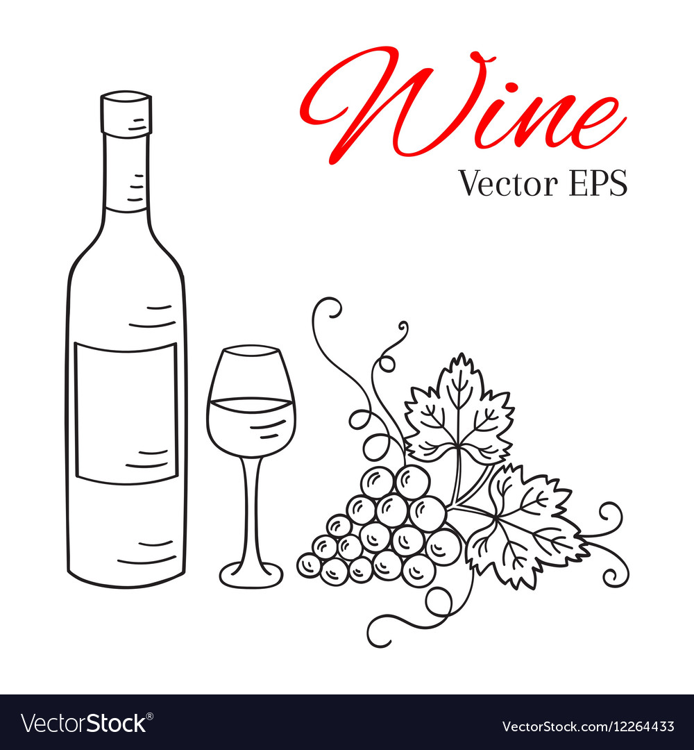 Wine bottle glass and grapes Royalty Free Vector Image VectorStock