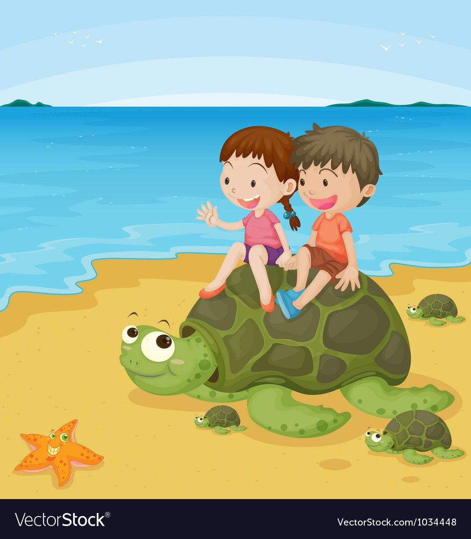 Kids on turtles Royalty Free Vector Image VectorStock