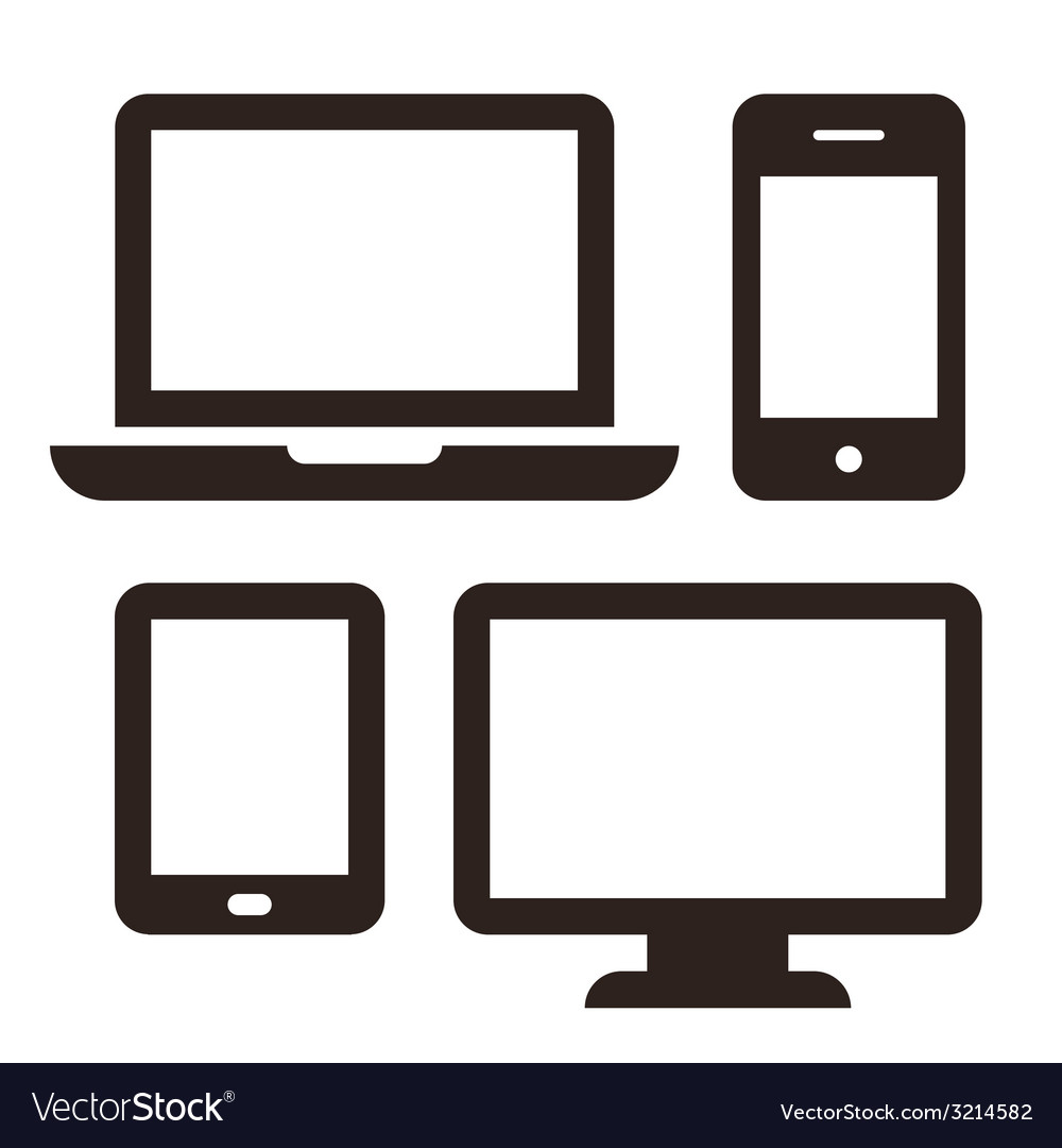 Laptop mobile phone tablet and monitor icon set Royalty Free Vector ...