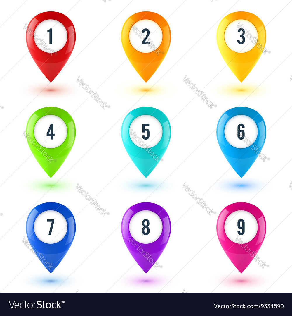 Colorful map point symbols set Royalty Free Vector Image
