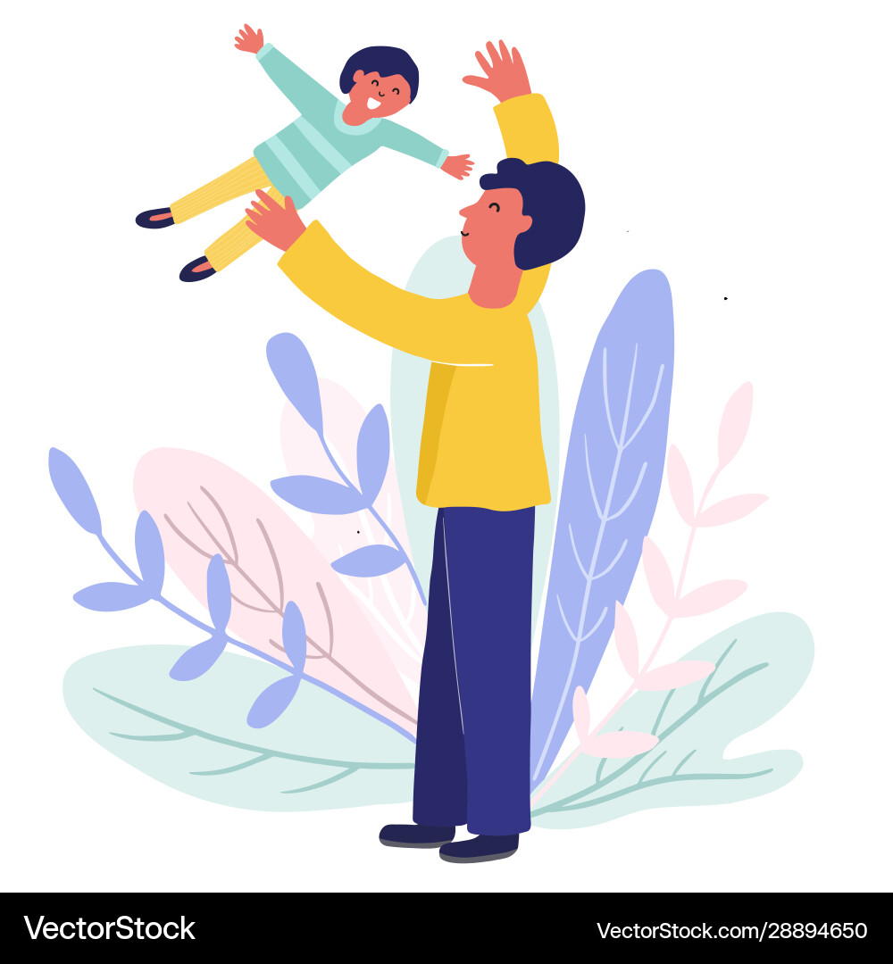 Dad throwing his son in air Royalty Free Vector Image