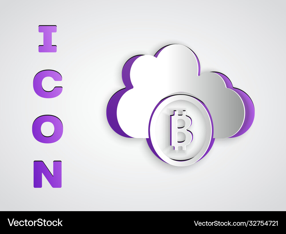 Paper cut cryptocurrency cloud mining icon Vector Image