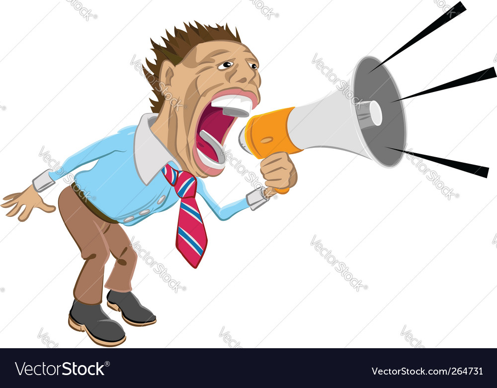 Man shouting into megaphone Royalty Free Vector Image