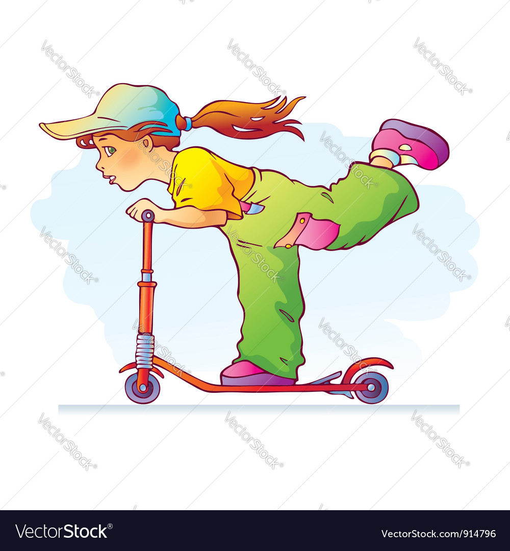 Girl Riding Scooter Vector Image Girl Riding Scooter Vector Image