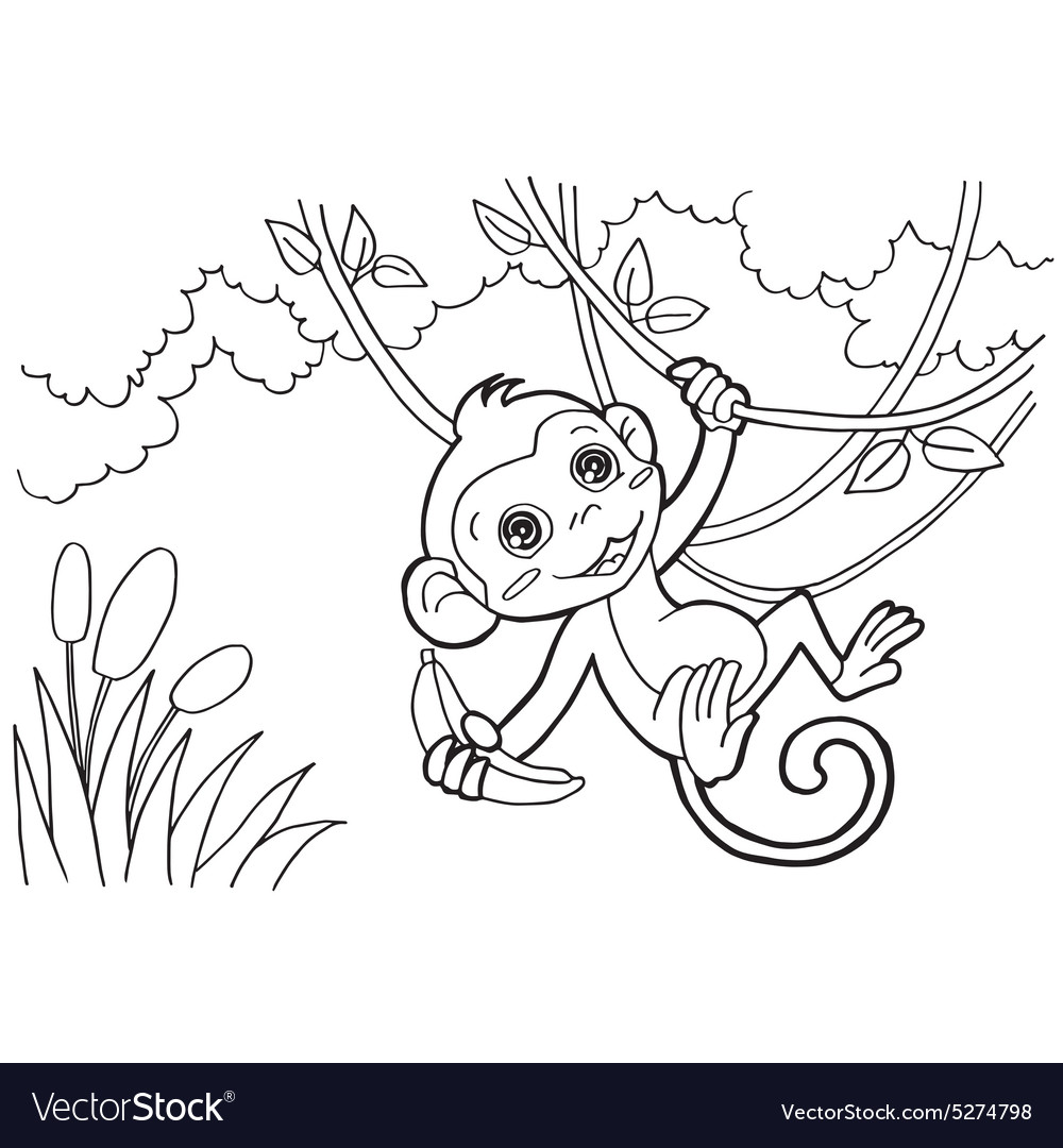 Monkey cartoon coloring pages Royalty Free Vector Image