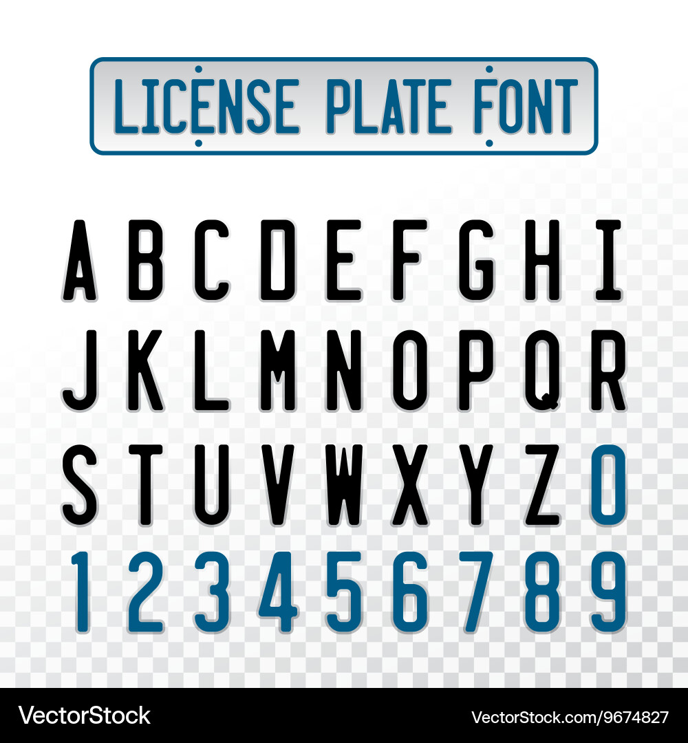 License plate font letters with embosse Royalty Free Vector