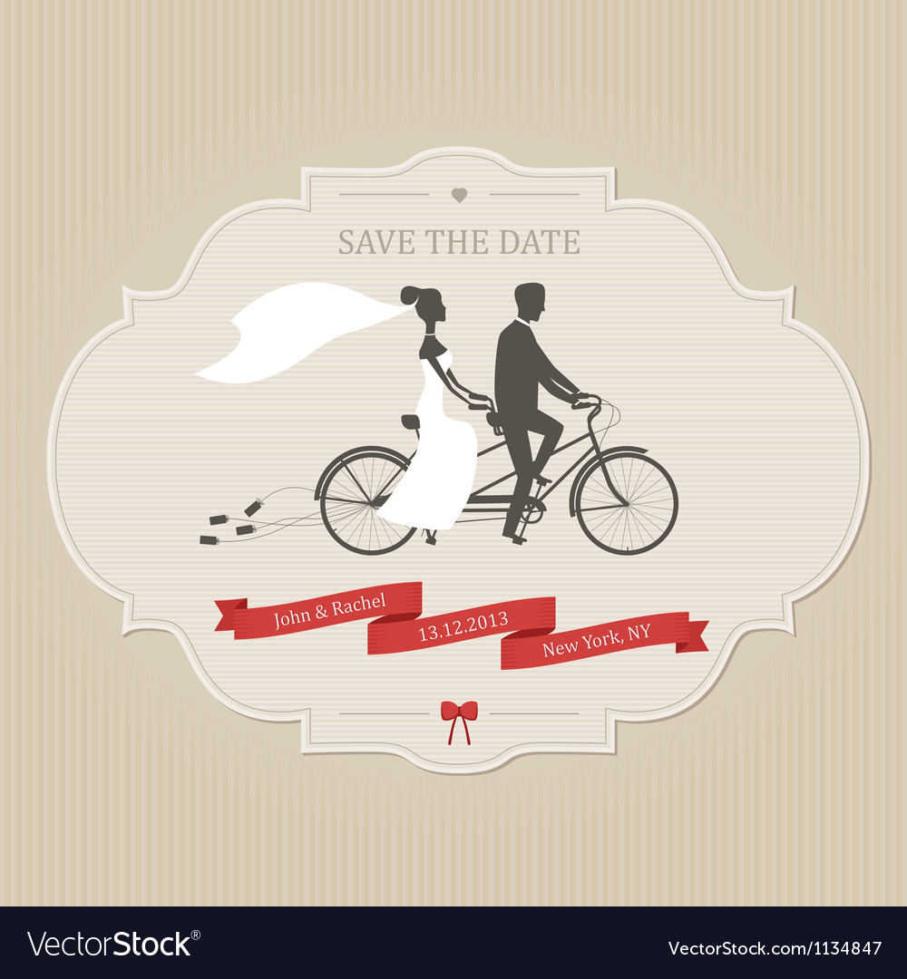 Vintage Wedding Invitation With Tandem Bicycle Vector Image Vintage Wedding Invitation With Tandem Bicycle Vector Image