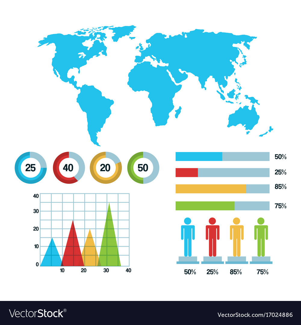 World map infographic demographic statistics Vector Image
