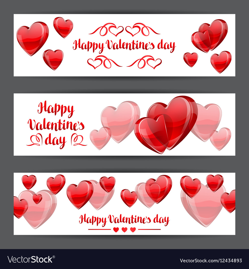Happy Valentine day banners with red realistic Vector Image