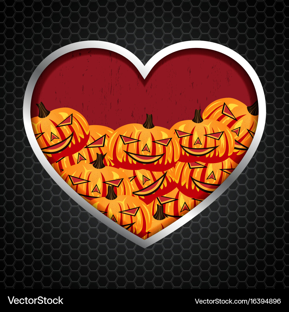 Halloween pumpkin in heart metal plate Royalty Free Vector
