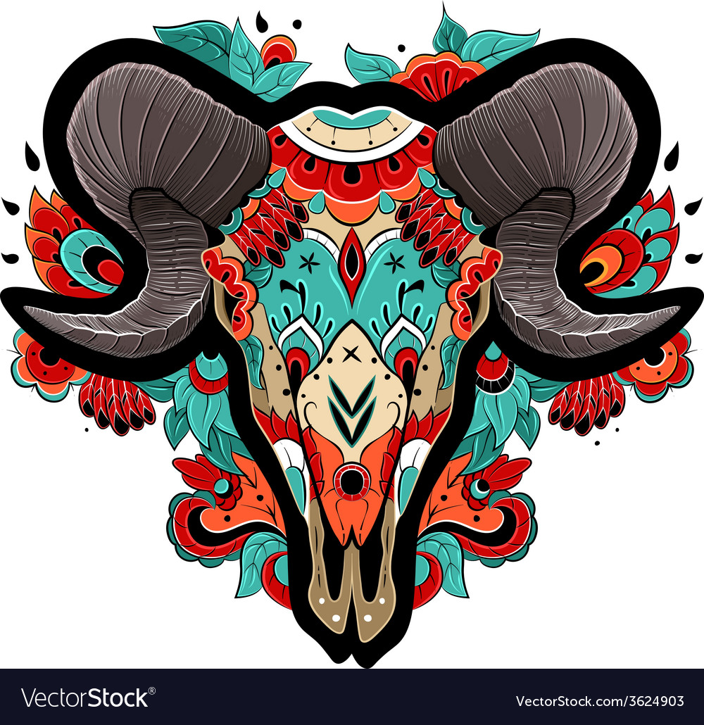 Colorful Ram Skull Royalty Free Vector Image - VectorStock
