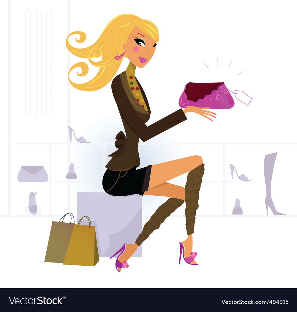 Woman buying bag in mall Royalty Free Vector Image