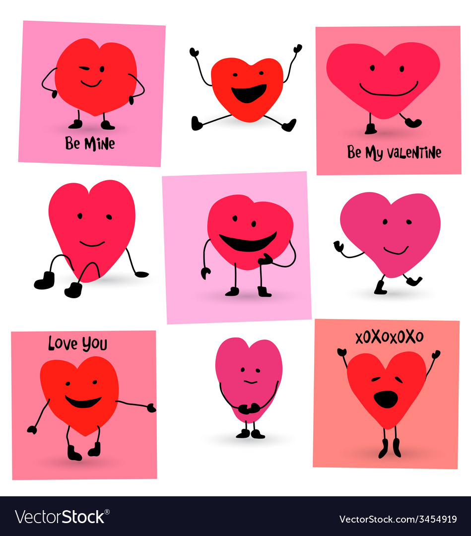 Valentines Day Hearts cartoon characters Vector Image