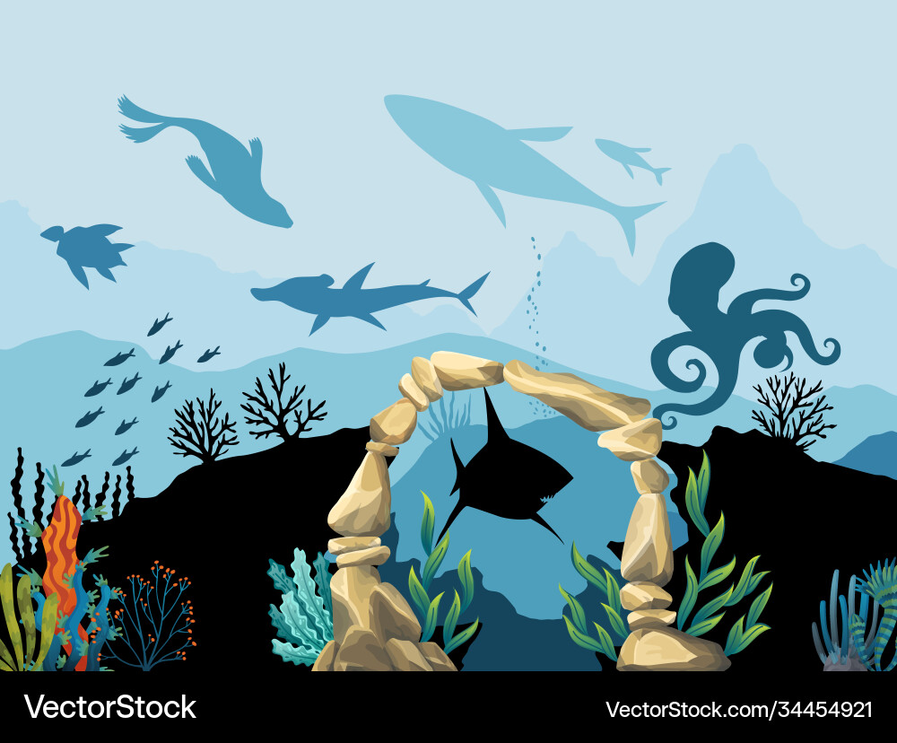 Underwater wildlife coral reef with fish Vector Image