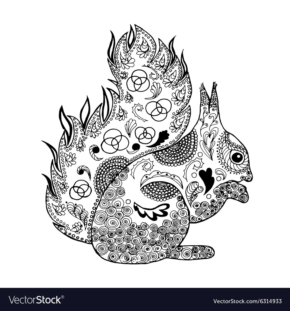 Zentangle stylized squirrel Coloring page vector image