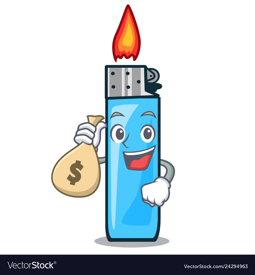 With money bag plastic lighters in the character Vector Image