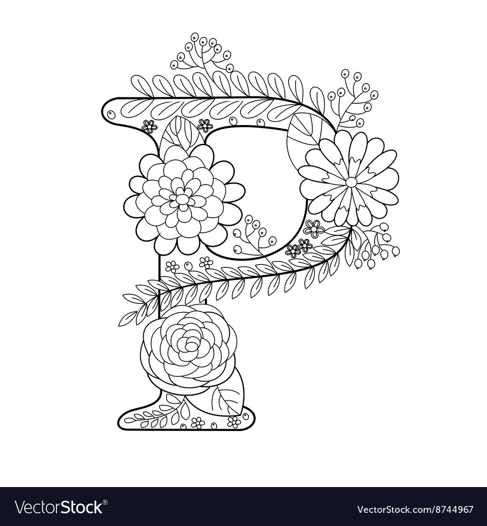 Letter P Coloring Book For Adults Royalty Free Vector Image Letter P Coloring Book For Adults Royalty Free Vector Image