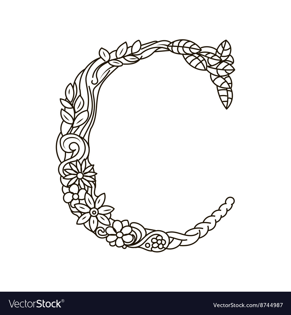 Letter C coloring book for adults Royalty Free Vector Image - VectorStock